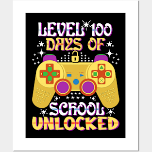 Level 100 Days Of School Unlocked Gamer Funny 100 Days OF School Posters and Art